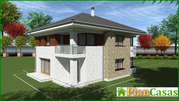 537. The project of a two-story brick house with an area of 262 square meters with modern balconies