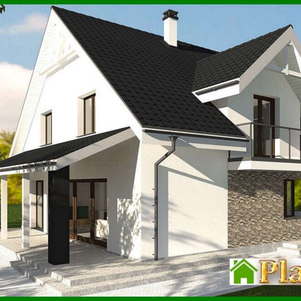 549. The project of a compact two-story cottage with an area of 174 square meters. m with black and white exterior