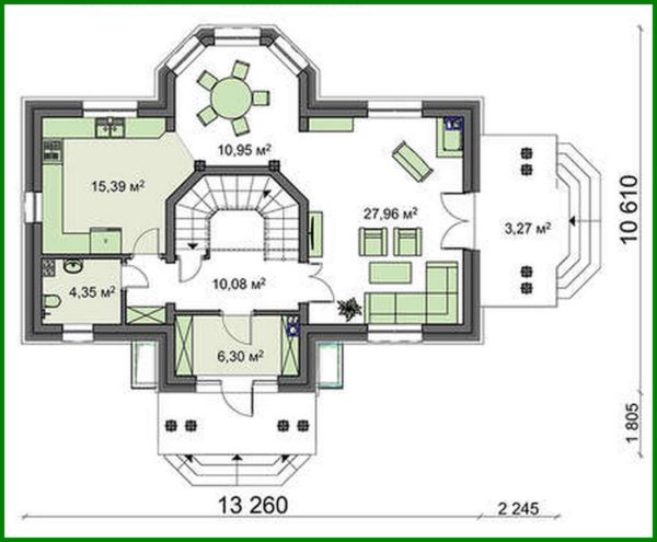 550. The project of a two-story house with an area of 167 square meters. m with bay window and second light