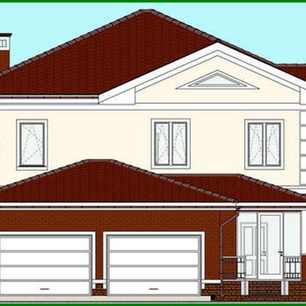 556. Plan of a two-story mansion with an area of 262 sq.m with a garage for two vehicles