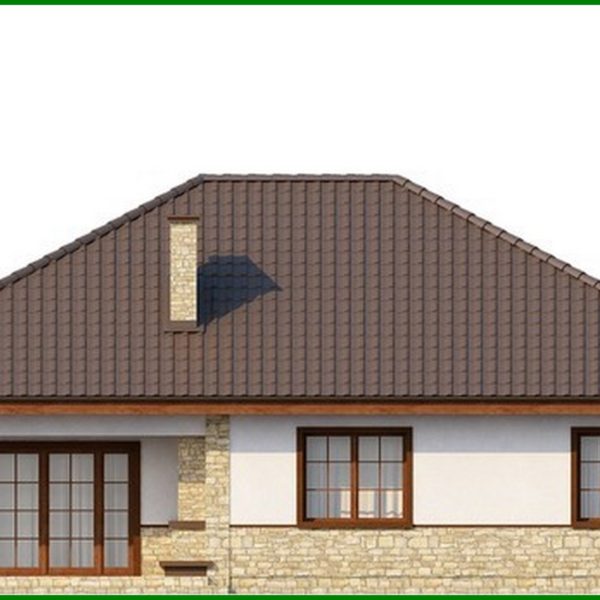 584. Project of a house with a multi-pitched roof, bay window and fireplace