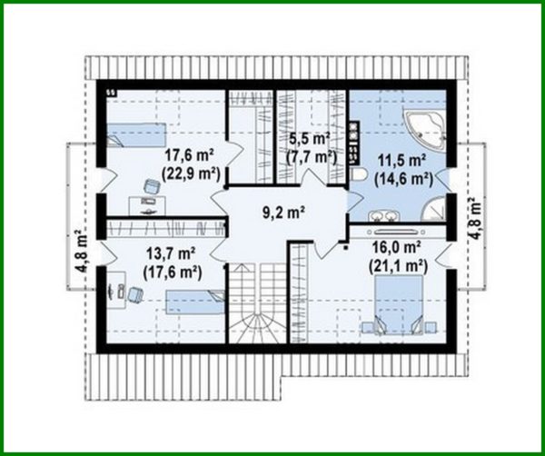 599. Project of a family house with an attic and with an additional bedroom