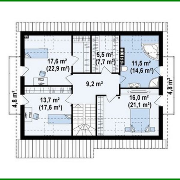 599. Project of a family house with an attic and with an additional bedroom