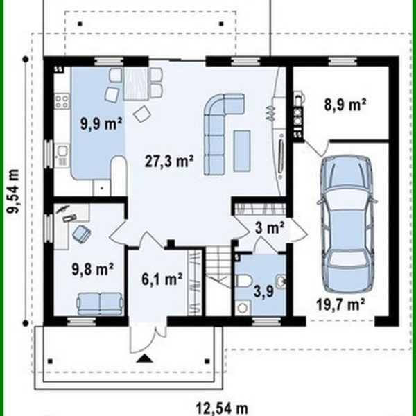 599. Project of a family house with an attic and with an additional bedroom