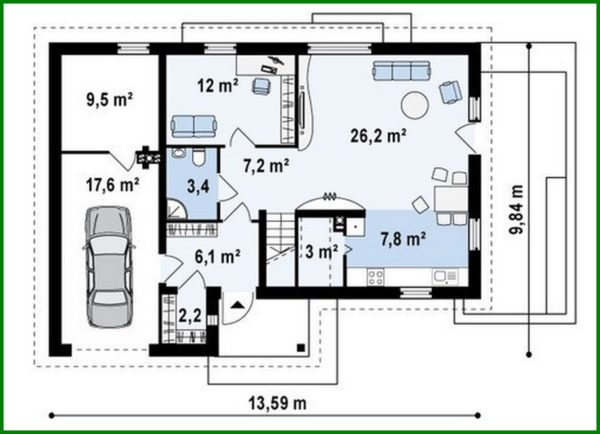 600. A project of a bright comfortable country cottage with an attic and a garage