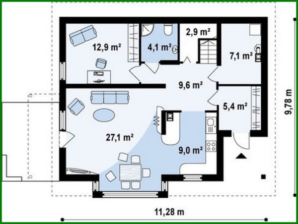 601. The project of a cozy house with a living area