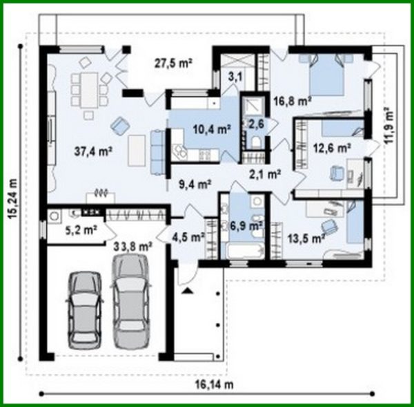 604. The project of a cottage with a garage for two cars