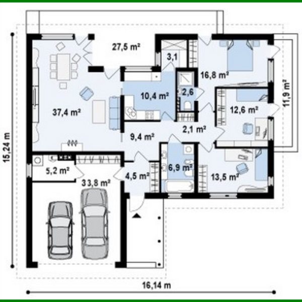 604. The project of a cottage with a garage for two cars