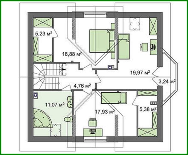 611. Project of a traditional house with an attic and a bay window