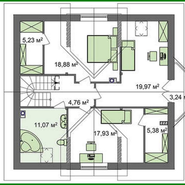 611. Project of a traditional house with an attic and a bay window