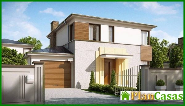 642. Project of a two-story modern house with three bedrooms and a garage