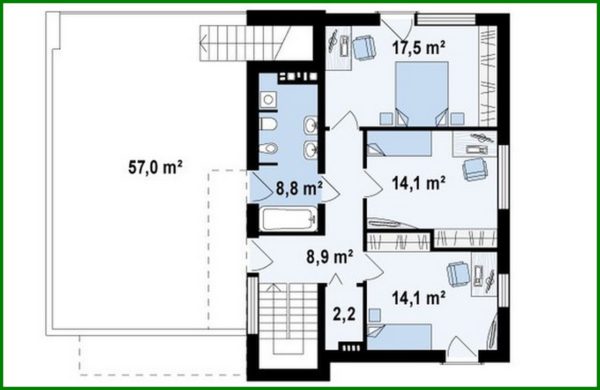 645. Project of a modern cottage with a terrace and a garage for 2 cars