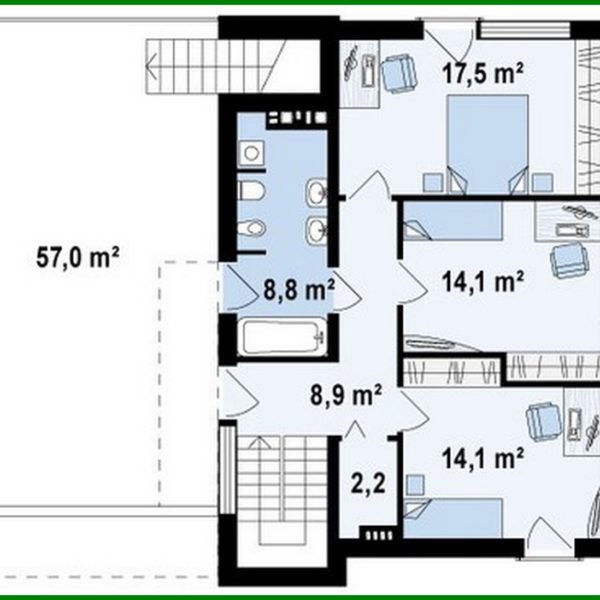 645. Project of a modern cottage with a terrace and a garage for 2 cars