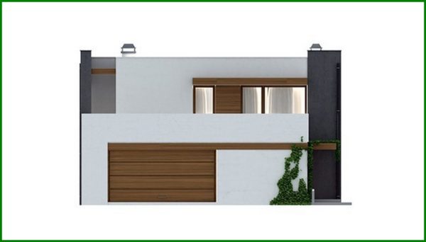 645. Project of a modern cottage with a terrace and a garage for 2 cars