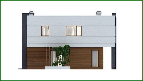 645. Project of a modern cottage with a terrace and a garage for 2 cars