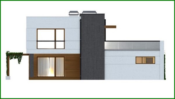 645. Project of a modern cottage with a terrace and a garage for 2 cars