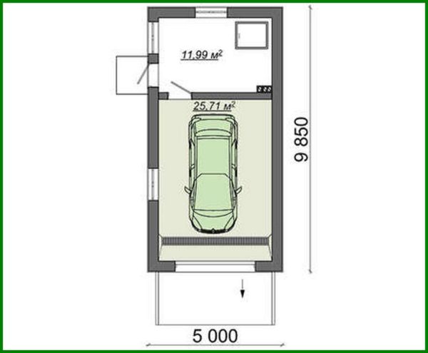 658. The project of a car garage with an area of 38 square meters. m