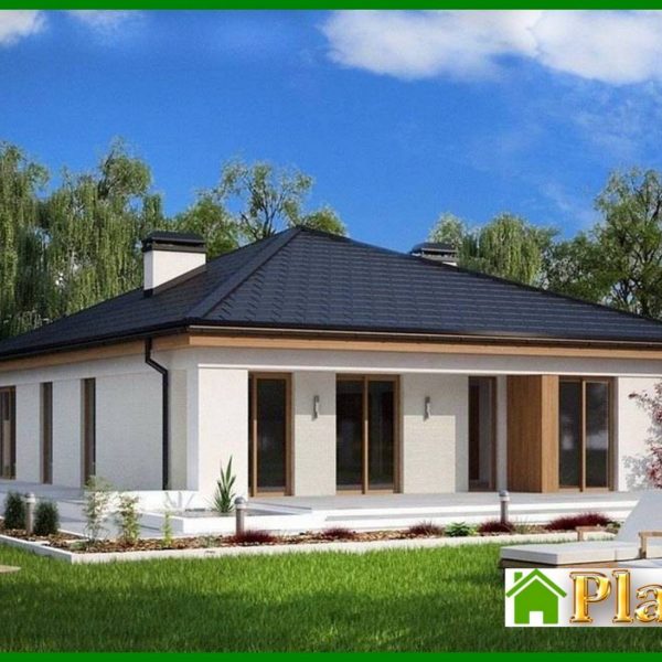 678. Project of a one-story house with 4 bedrooms and a garage