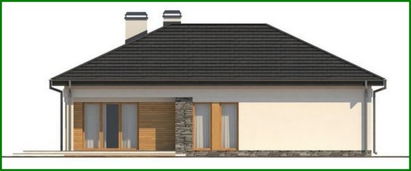 680. Project of a functional one-story cottage with a garage for 2 cars