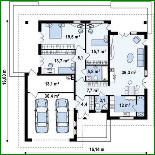 683. A project of a cozy country cottage with an attic and a garage for 2 cars