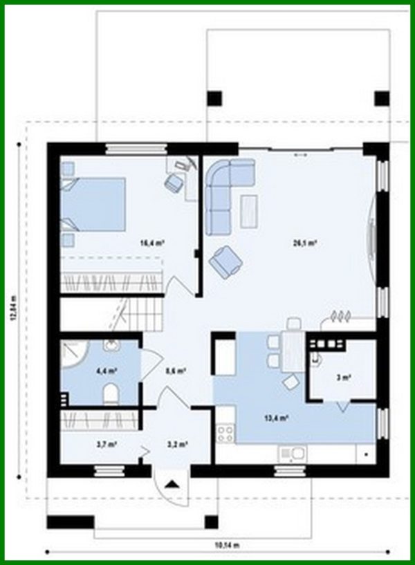 692. The project of a classic medium-sized cottage with a gable roof