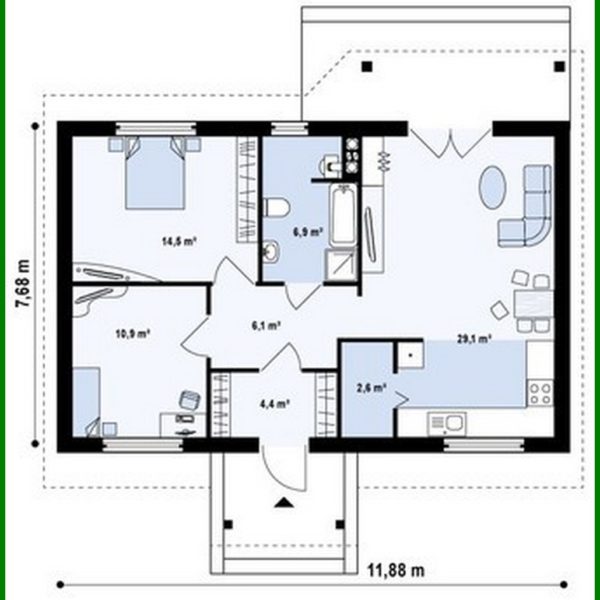 694. The project is a simple cozy one-story house with two bedrooms