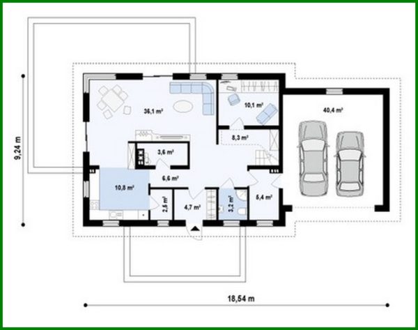 783. Project of a large cottage with a garage, an attic and an additional bedroom