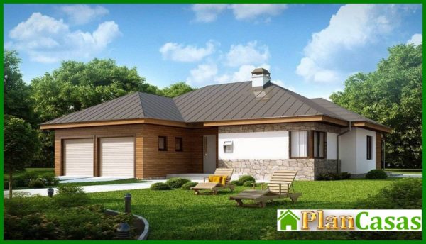787. One-storey cottage project with a garage for two cars