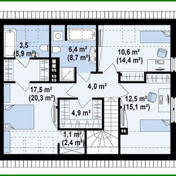 788. Project of a traditional cottage with a built-in garage