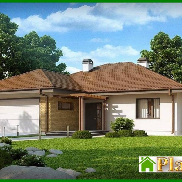 795. One-storey cottage project with a garage for two cars and a large utility room