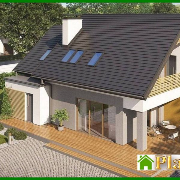 797. The project of a modern stylish small house with an attic, a garage for 1 car