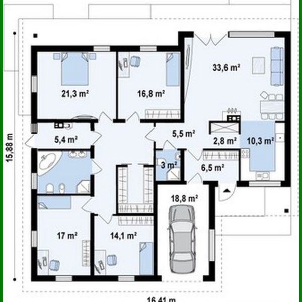 820. The project of a one-story house with a garage for one car