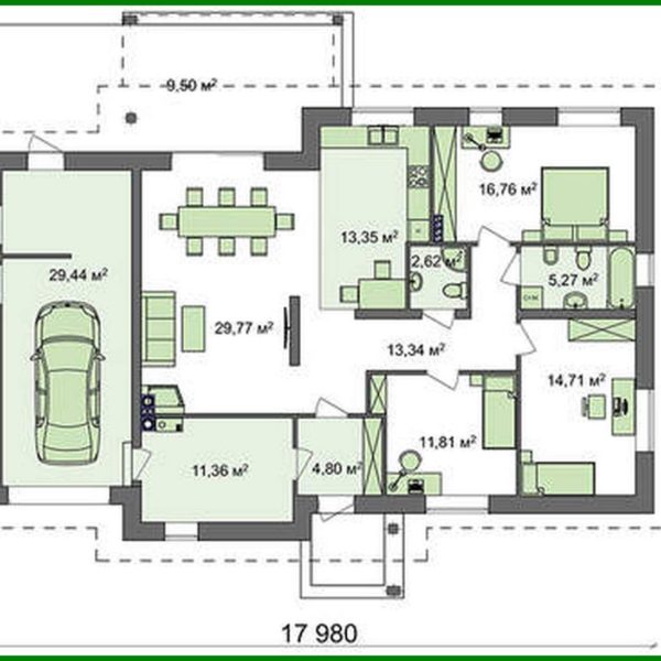 825. Three-bedroom single-story house project with garage