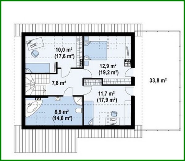 839. The project of a bright house with a large terrace on the second floor