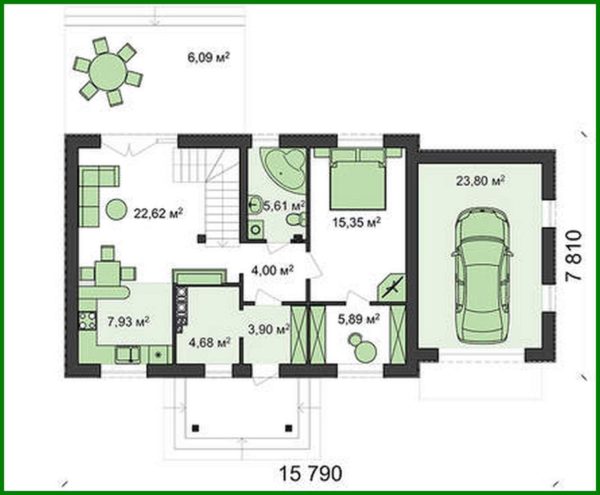 851. Project of a classic house with a single garage