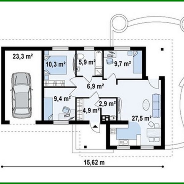 854. Project of a stylish one-story house with a garage