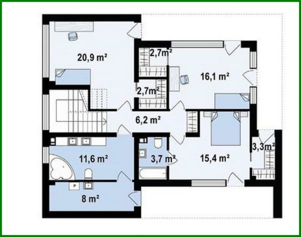 880. Plan of a nice two-story cottage on 183 square meters. m in the style of minimalism