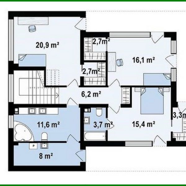 880. Plan of a nice two-story cottage on 183 square meters. m in the style of minimalism