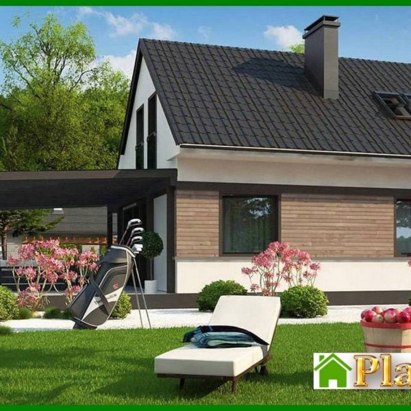 886. The project of a compact house on 104 square meters. m with a mansard on three bedrooms