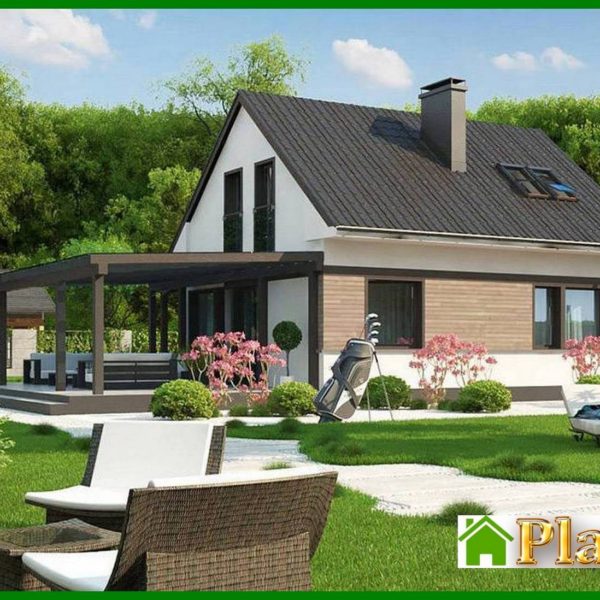886. The project of a compact house on 104 square meters. m with a mansard on three bedrooms