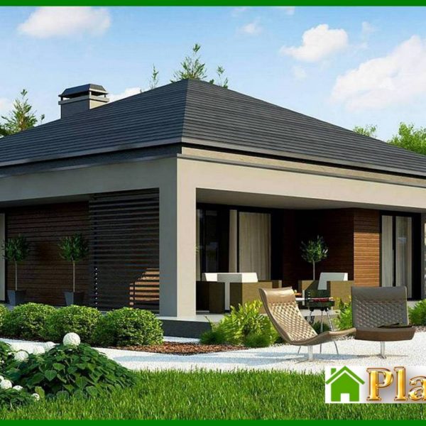 887. The project of a summer residence with an area of 86 square meters. m with black and white exterior