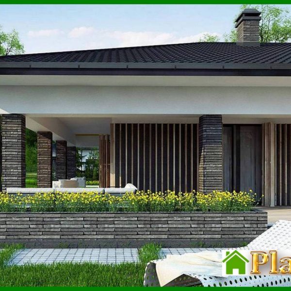 893. The project of a one-story house with an area of ​​186 square meters. m with artificial stone decor