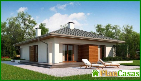 909. The project of a classic one-story cottage with a garage for two cars with an area of ​​up to 150 m2