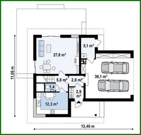 929. The project of a classic two-story cottage with a garage for two cars with an area of ​​more than 150 m²