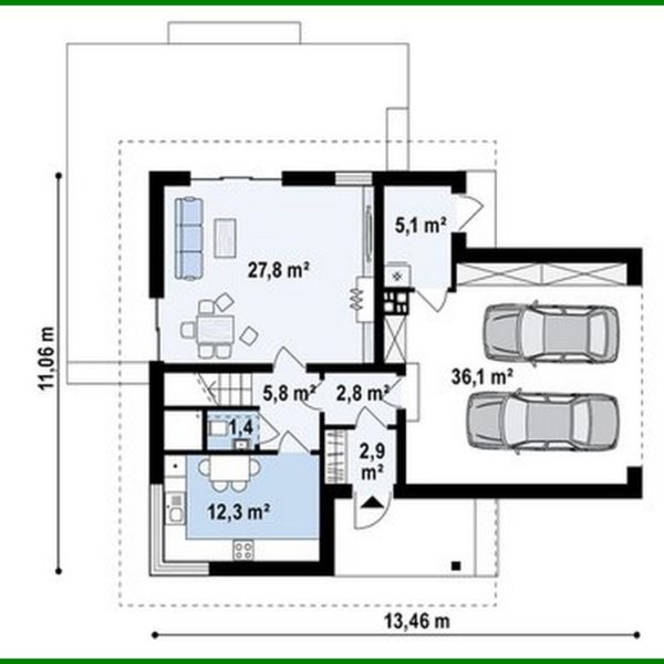 929. The project of a classic two-story cottage with a garage for two cars with an area of ​​more than 150 m²