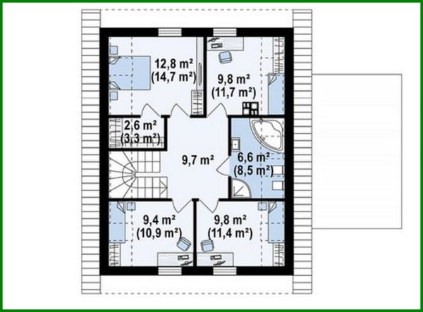 929. The project of a classic two-story cottage with a garage for two cars with an area of ​​more than 150 m²