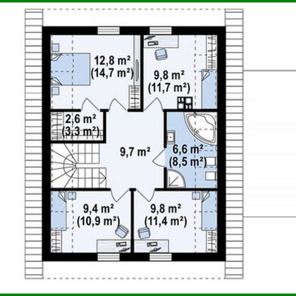 929. The project of a classic two-story cottage with a garage for two cars with an area of ​​more than 150 m²