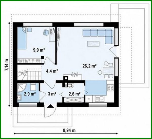 948. The project of a cottage with an attic 7 on 9 in a classic style