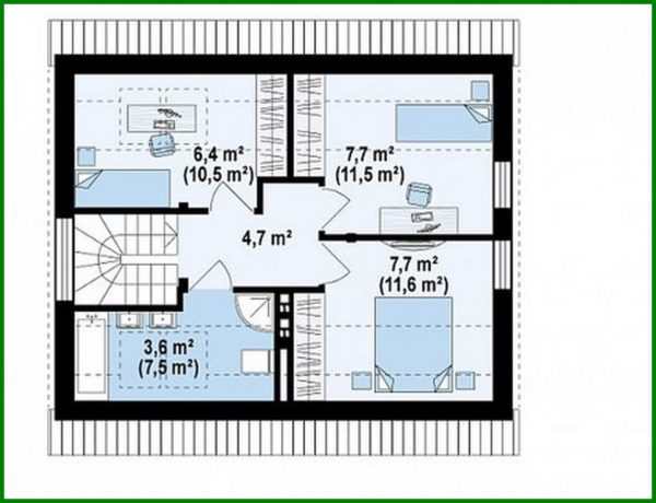 948. The project of a cottage with an attic 7 on 9 in a classic style